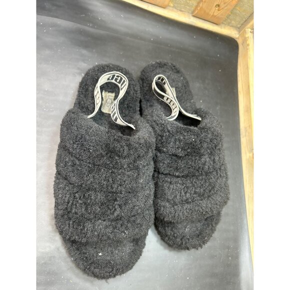 Ugg Fluff Yeah Slide Slippers Black Womens Size 10 Soft Sheepskin & Fleece With - Picture 3 of 7